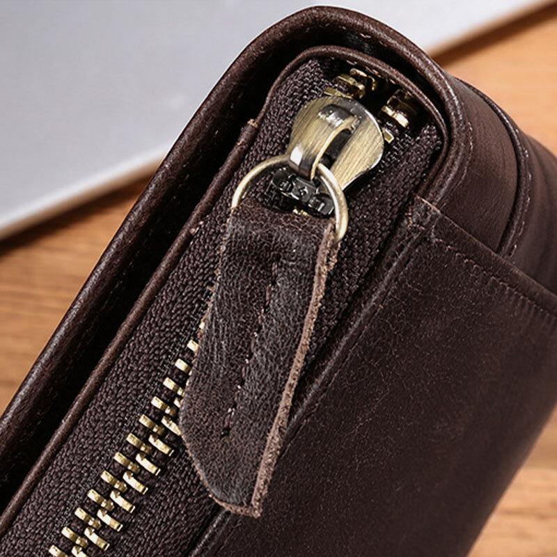 elvesmall Men Genuine Leather RFID Anti-theft Multi-slot License Card Case Card Holder Wallet