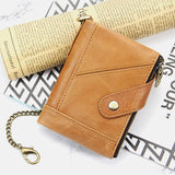 elvesmall Men Genuine Leather Multi-slot Retro Business Fashion Leather Card Holder Wallet With Chain