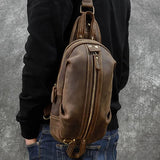 elvesmall Men's Leather Chest Sports Shoulder Messenger Bag