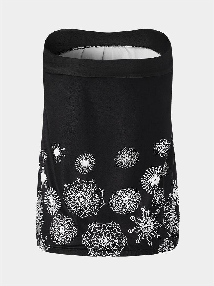 elvesmall Holiday Floral Print Strapless Sleeveless Black Tube Tank Top