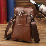 elvesmall Men's Genuine Leather Mini Multifunctional Messenger 7 Inch Phone Bag Waist Bag Crossbody Bag