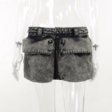 elvesmall Low Waist Punk Belt Denim Skirt Retro Fashion Versatile Miniskirt Women