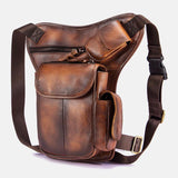 elvesmall Men Genuine Leather Multi-Carry Retro 7 Inch Phone Camera Outdoor Waist Bag Crossbody Bag