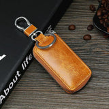 elvesmall Men Genuine Leather Zipper Car Key Case Key Bag