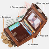 elvesmall Men Bifold RFID Anti-theft Genuine Leather Wallets Short Large Capacity Multi-card Slot Card Holder Coin Purse Money Clip