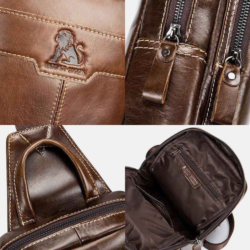 elvesmall Men Genuine Leather Waxed Leather Cowhide Retro Fashion Business Chest Bag Shoulder Bag