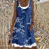 elvesmall Women's Casual Dress Denim Dress Mini Dress Blue Dusty Blue Light Blue Sleeveless Floral Patchwork Winter Fall Spring U Neck Fashion Daily Vacation Weekend Loose Fit  S M L XL XXL 3XL 4XL 5XL