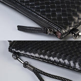 elvesmall Unisex Faux Leather Woven Pattern Solid Color Business A4 Paper File Bag Envelope Bag Clutch Bag
