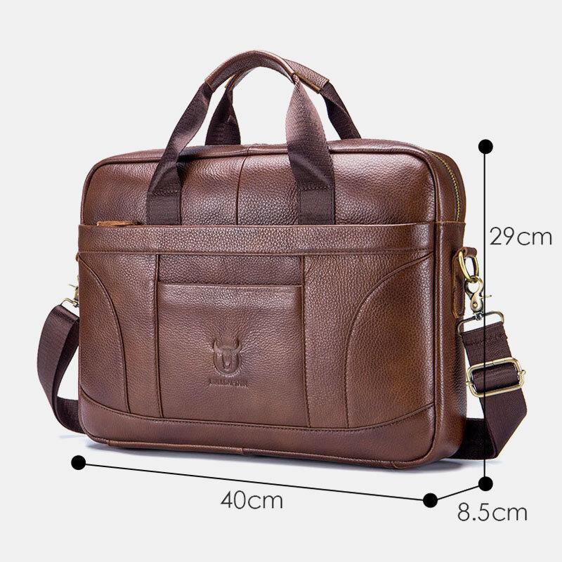 elvesmall Men Genuine Leather Large Capacity 14 Inch Multifuntion Briefcase Laptop Messenger Bag Crossbody Bags Handbag