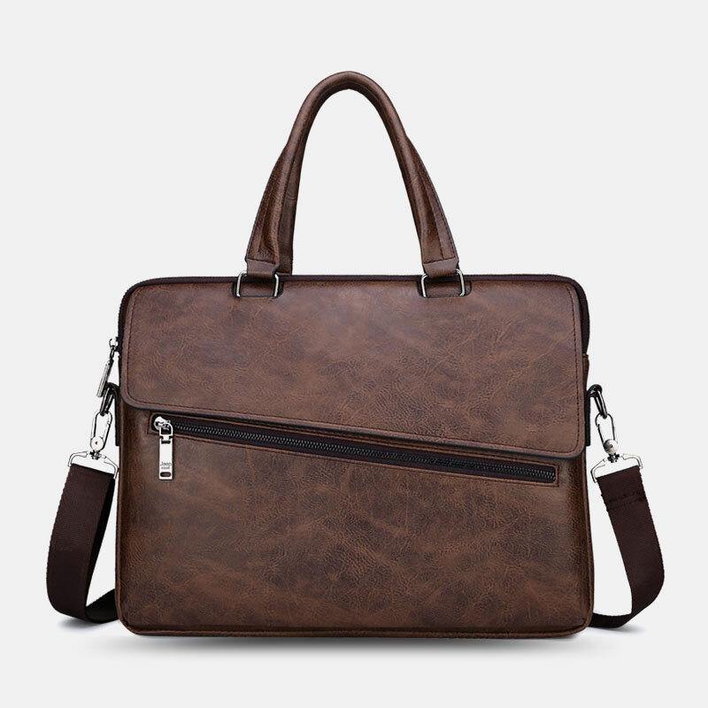 elvesmall Men PU Leather Multifunction Anti-Theft Vintage Business Messenger Bag Crossbody Bag Handbag Shoulder Bag