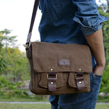 elvesmall Men Genuine Leather And Canvas Retro Travel Outdoor Multi-pocket Carrying Bag Crossbody Bag