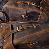 elvesmall Men PU Leather Contrast Color Vintage Business Outdoor Large Capacity 14 Inch Laptop Bag Backpack