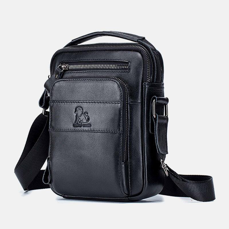 elvesmall Men Genuine Leather Multifunction Multi-Pocket Waterproof Crossbody Bag Shoulder Bag