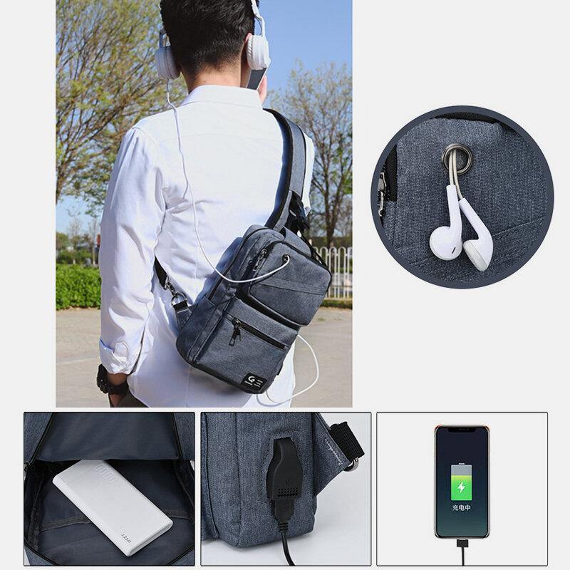 elvesmall Men Large Capacity USB Chargeable Hole Headphone Hole Waterproof Chest Bags Shoulder Bag Crossbody Bags