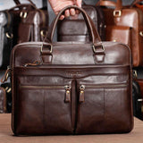 elvesmall Men Genuine Leather Vintage Retro Multi-layer Handbag Business Bag