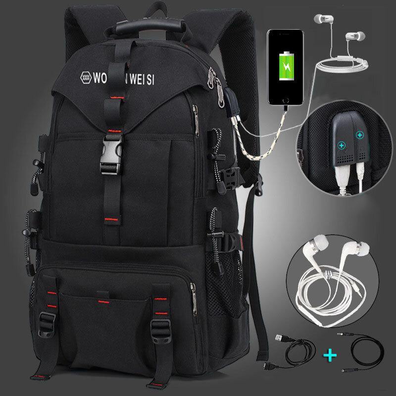 elvesmall Men Large Capacity Outdoor Waterproof USB Charging Multi-pocket 14 Inch Laptop Bag Travel Climbing Backpack