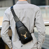 elvesmall Men Genuine Leather Animal Patterns Fashion Cool Business Shoulder Bag Chest Bag