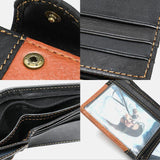 elvesmall Men Genuine Leather Short Bifold RFID Anti-theft Card Holder Coin Purse Wallet Cowhide Money Clip