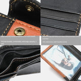 elvesmall Men Genuine Leather Bifold RFID Anti-Theft Multi-Card Slot Retro Casual Card Holder Coin Wallet