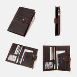 elvesmall Men Genuine Leather RFID Anti-theft Passport Case Clutch Purse Hand Carry Card Holder Wallet