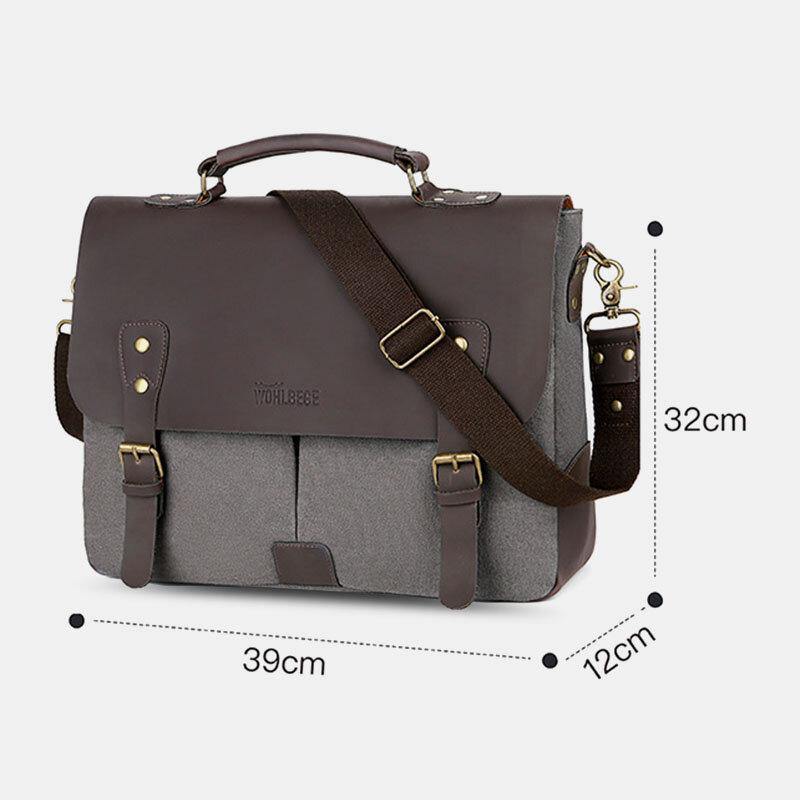 elvesmall Men Canvas Large Capacity Cover Zipper Vintage Business Messenger Bag Laptop Bag Crossbody Bag Handbag