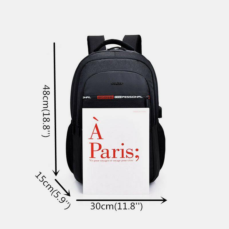 elvesmall Men Nylon USB Charging Waterproof Large Capacity 15.6 Inch Laptop Bag Travel Backpack