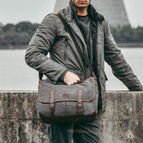 elvesmall Men Canvas Multi-Pocket Wear-Resistant Vintage Business Messenger Bag Laptop Bag Crossbody Bag Handbag
