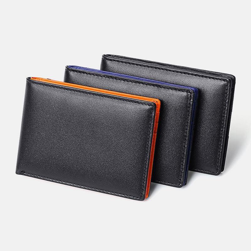 elvesmall Men Genuine Leather RFID Anti-theft Push Card Slot Multi-Slot License Case Card Holder Wallet