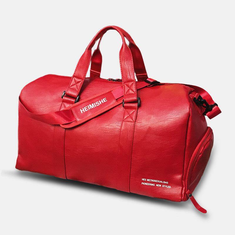 elvesmall Unisex Dry Wet Separation Gym Bag PU Leather Multi-Carry Large Capacity Travel Outdoor Luggage Handbag Crossbody Bag