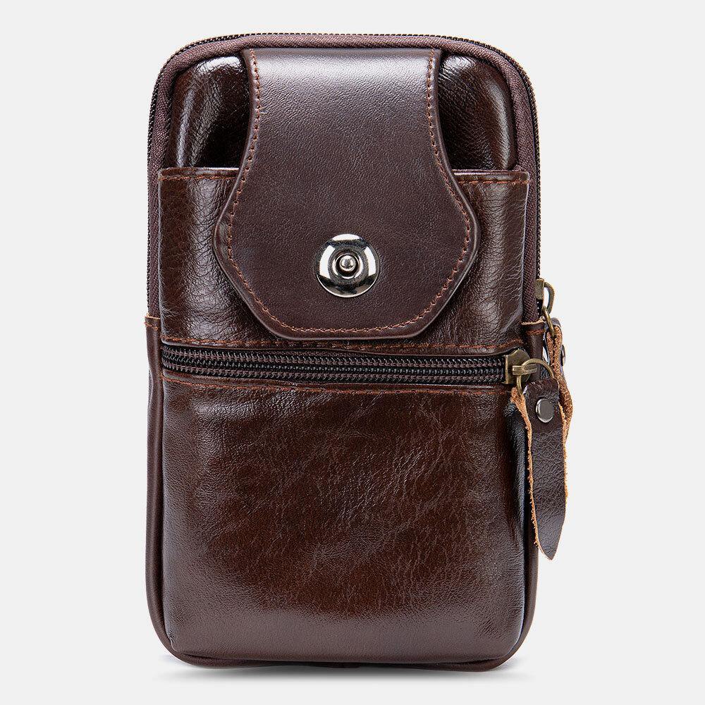 elvesmall Men Genuine Leather Multifunctional Vintage 6.3 Inch Phone Bag Card Case Cowhide Waist Bag