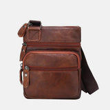 elvesmall Men Genuine Leather Large Capacity Waterproof Wear-resistant Crossbody Bag