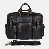 elvesmall Men Genuine Leather Detachable Strap Large Multi-Pocket 15.6 Inch Laptop Bag Briefcase Messenger Bag Crossbody Bags