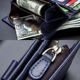 elvesmall Bullcaptain Men Genuine Leather Vintage Detachable Business Card Holder Wallet