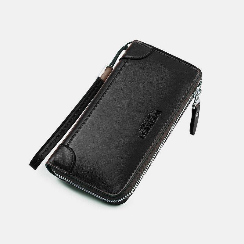 elvesmall Men Faux Leather Multi-slots Retro Business Large Capacity 5.5 Inch Phone Bag Clutch Purse Card Holder Wallet