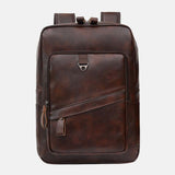 elvesmall Men Faux Leather Large Capacity Business Casual 14 Inch Laptop Bag Backpack