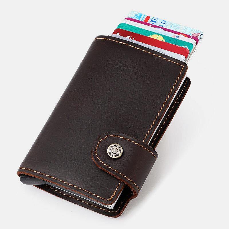 elvesmall Men Genuine Leather Multi-Card Slot RFID Anti-Theft Vintage Business Casual Card Holder Money Clips Wallet Purse