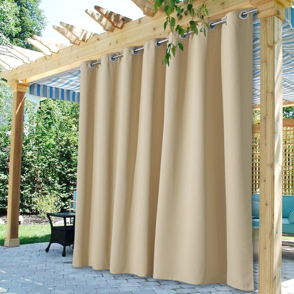 elvesmall Waterproof Outdoor Curtain Blackout Patio Drape for for Sliding Door / Foyer / Arbor / Lanai Custom Beige, 1 Panel