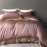 Elvesmall Bedding Set Egyptian Cotton Luxury Gold Stripes Embroidery Purple Hotel Quilt/Duvet Cover Bedspread Bed Sheet Pillowcases