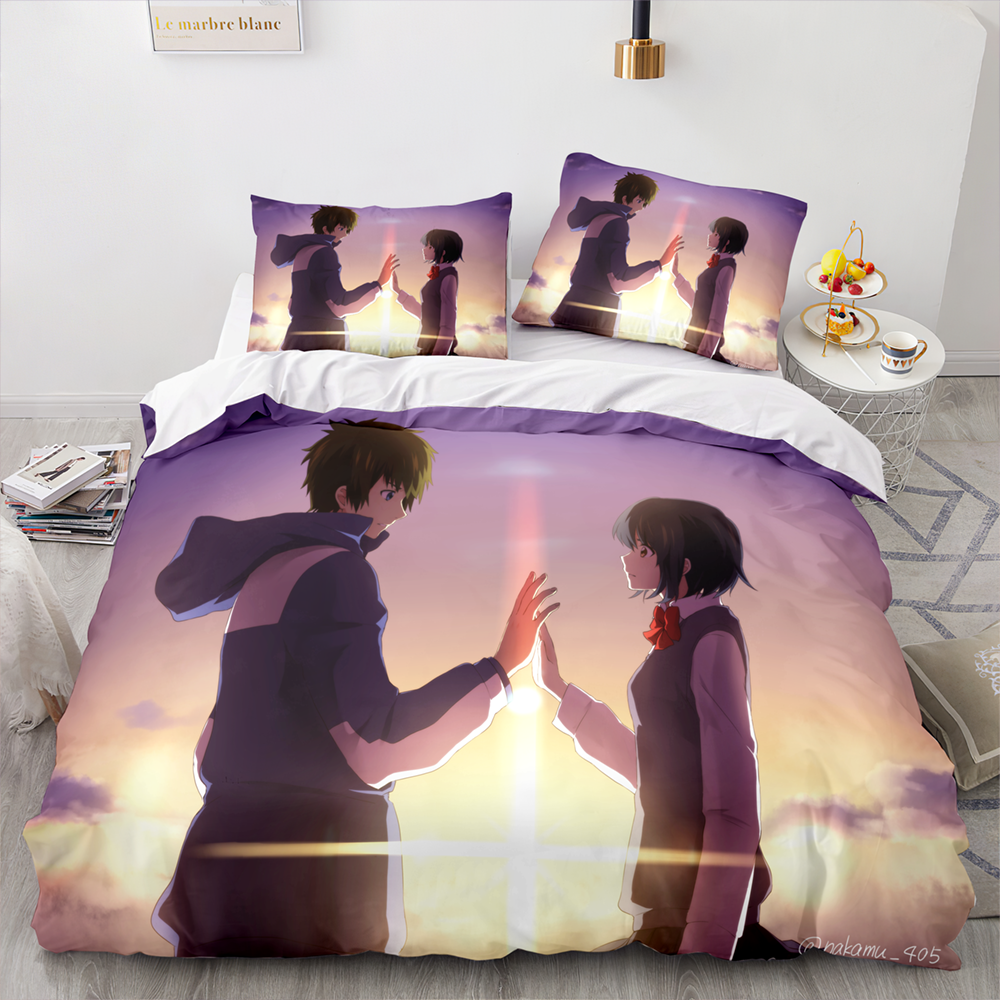 Elvesmall back to school Anime Your Name Tachibana Taki Miyamizu Mitsuha Quilt Bed Cover Anime Duvet Cover Pillow Case 2-3 Pieces Sets Bedding Sets
