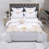 Elvesmall European Style Golden Embroidery Bedding Set Luxury White Super Soft Egyptian Cotton Quilt/Duvet Cover Bed Sheet Pillowcases