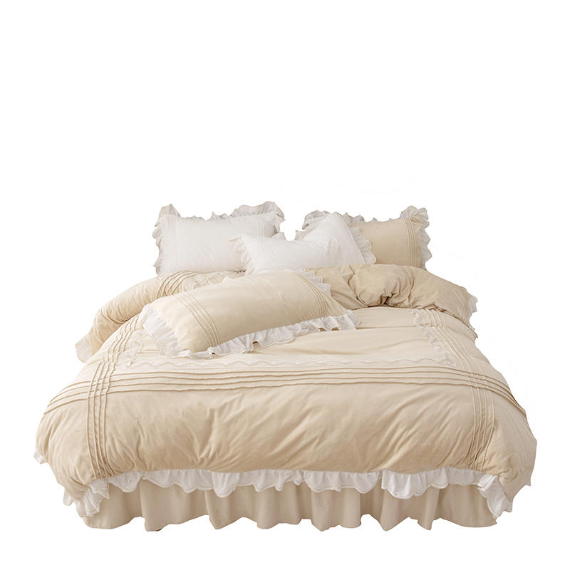 Pure White Super Soft Velvet Winter Warm Princess Wedding Bedding Set Luxury Double Duvet Cover Bedspread Bed Skirt Pillowcase
