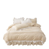 Pure White Super Soft Velvet Winter Warm Princess Wedding Bedding Set Luxury Double Duvet Cover Bedspread Bed Skirt Pillowcase