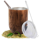 elvesmall Gourd Tea Cup Set 12Oz,Double-Wall Stainless Coffee Water Cup with Lid 1 Bombillas Straws Filter Spoon&Brush