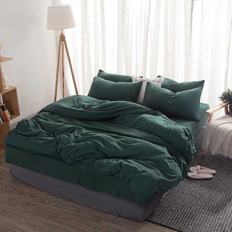 Elvesmall Product Solid Color 3/4 Pcs Bedding Set Microfiber Bedclothes Navy Blue Gray Bed Linens Duvet Cover Set Bed Sheet