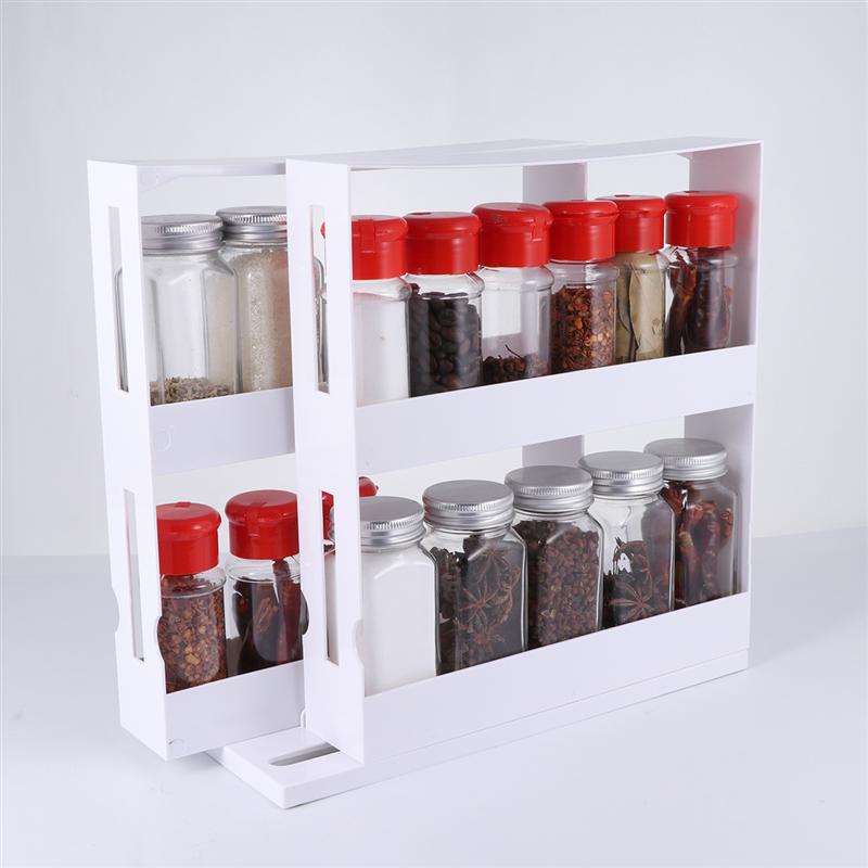 elvesmall Delicate Spice Rack Double Storage Food Rack Rotating Spice Storage Shelf for Kitchen Bathroom Creative household products