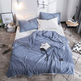 elvesmall Summer Gray Air Condition Quilts duvet with little white Pompons bed linens Washed cotton throw blankets Solid bedding #s