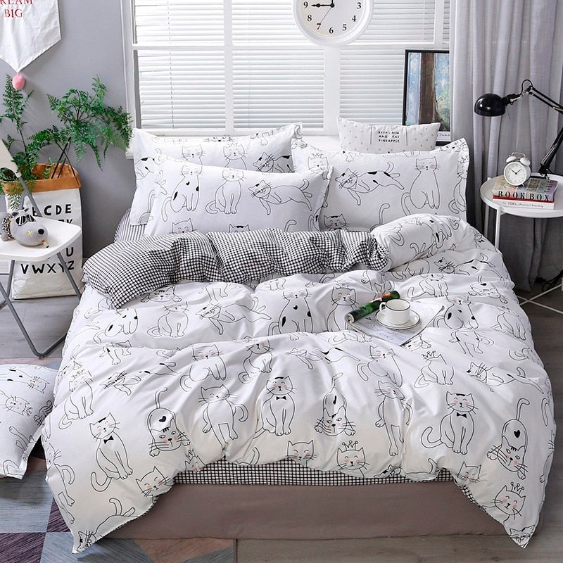 elvesmall Cotton Pastoral Flower Cartoon Style Fashion Bedding Bed Cover Bed Sheet Duvet Cover Pillowcase 4pcs Bedding Sets/Queen