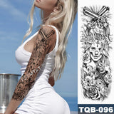 elvesmall Large Arm Sleeve Tattoo Warrior Dragon Clock Lotus Waterproof Temporary Tattoo Sticker Angel Saint Men Full Skull Totem Tatoo
