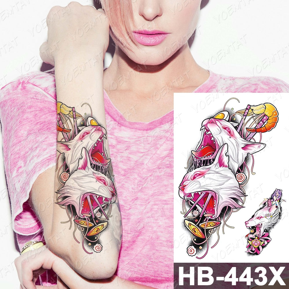 elvesmall Waterproof Temporary Tattoo Stickers Fox Cat  Anime Kawaii Flash Tatoo Women Men Cute Pink Japanese Body Art Fake Sleeve Tattoos