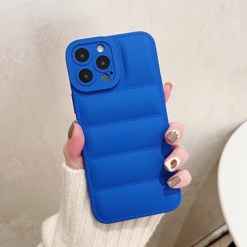 elvesmall Soft Down Jacket Silicone Phone Case For iPhone 11 12 13 14 Pro Max XS X XR 7 8 Plus Shockproof Candy Bumper Back Cover